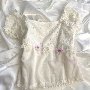 Alice Pi White Eyelet Lace Floral Blouse Made in Italy Cottagecore Coquette Top